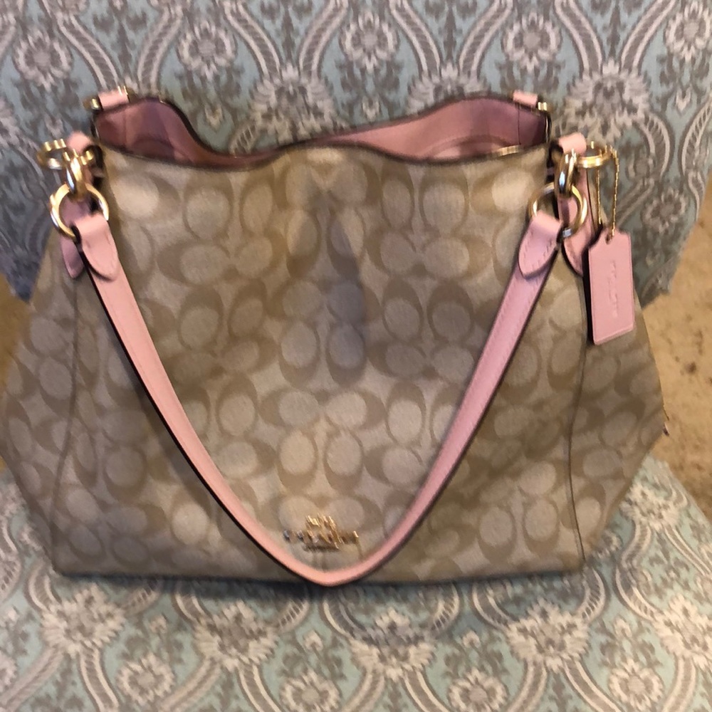 Coach Hallie Shoulder Bag in Coated Signature Canvas & Smooth Leather
